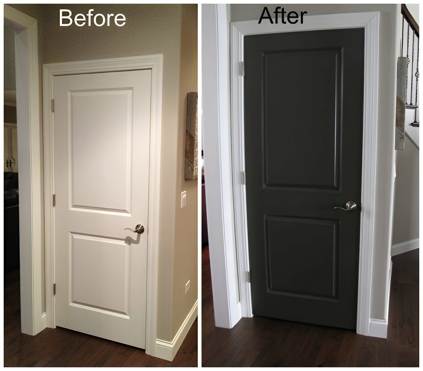 Interior door repainted by Jeff Handyman, before and after comparison