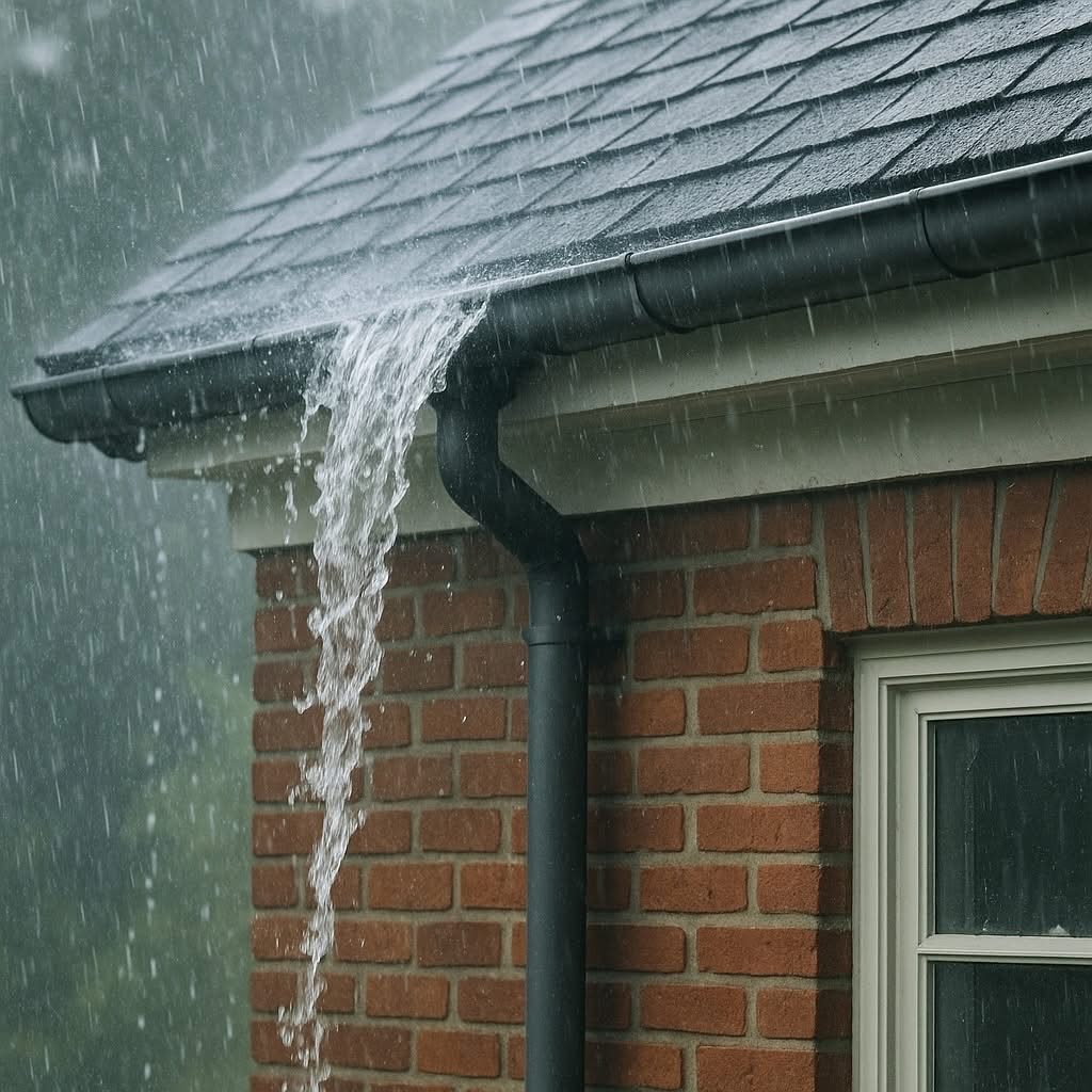Gutter cleanout and new gutter install on a brick exterior by Jeff Handyman